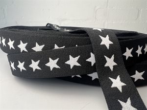 Blød elastik til undertøj -  2,5 cm i sort med hvid stjerne